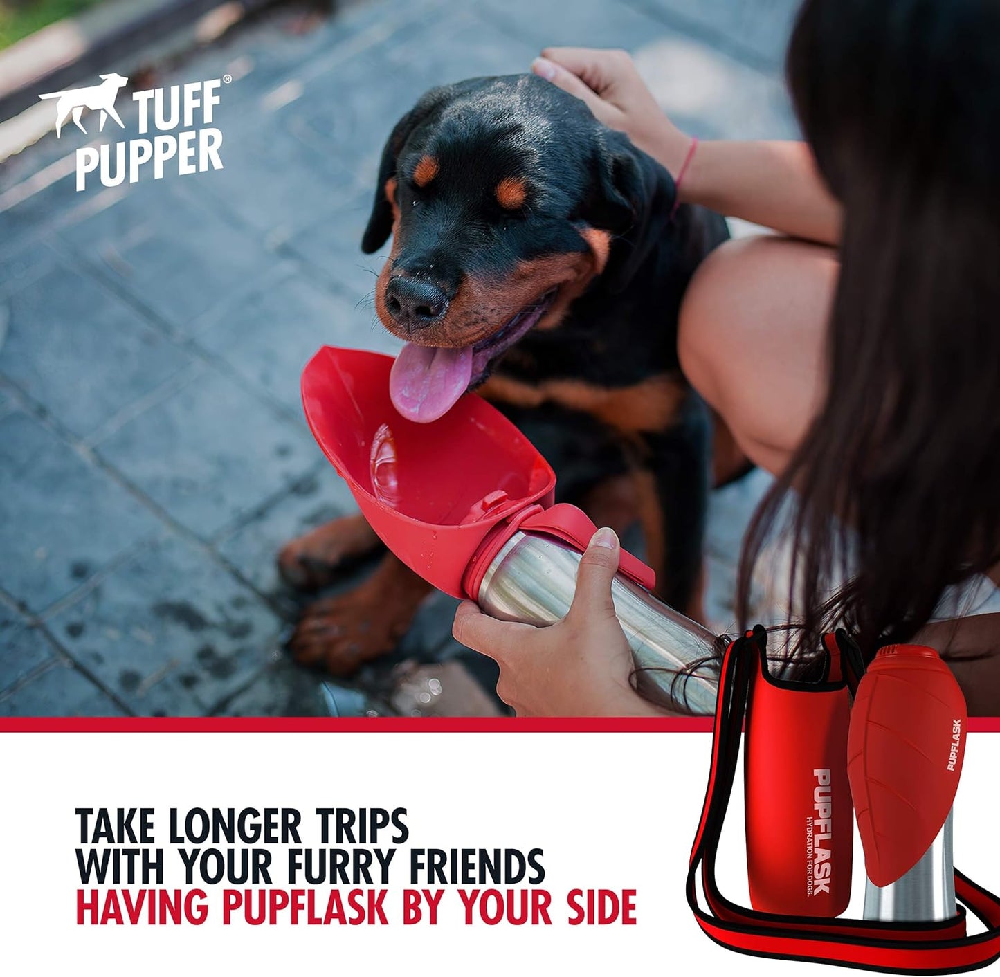 Tuff Pupper PupFlask Insulated Neoprene Dog Water Bottle Holder Sling with Wide Adjustable Shoulder Strap, Great for Travel, Walking, Hiking, Portable Pet Water Bottle Holder (40 OZ, Nebulas Blue)