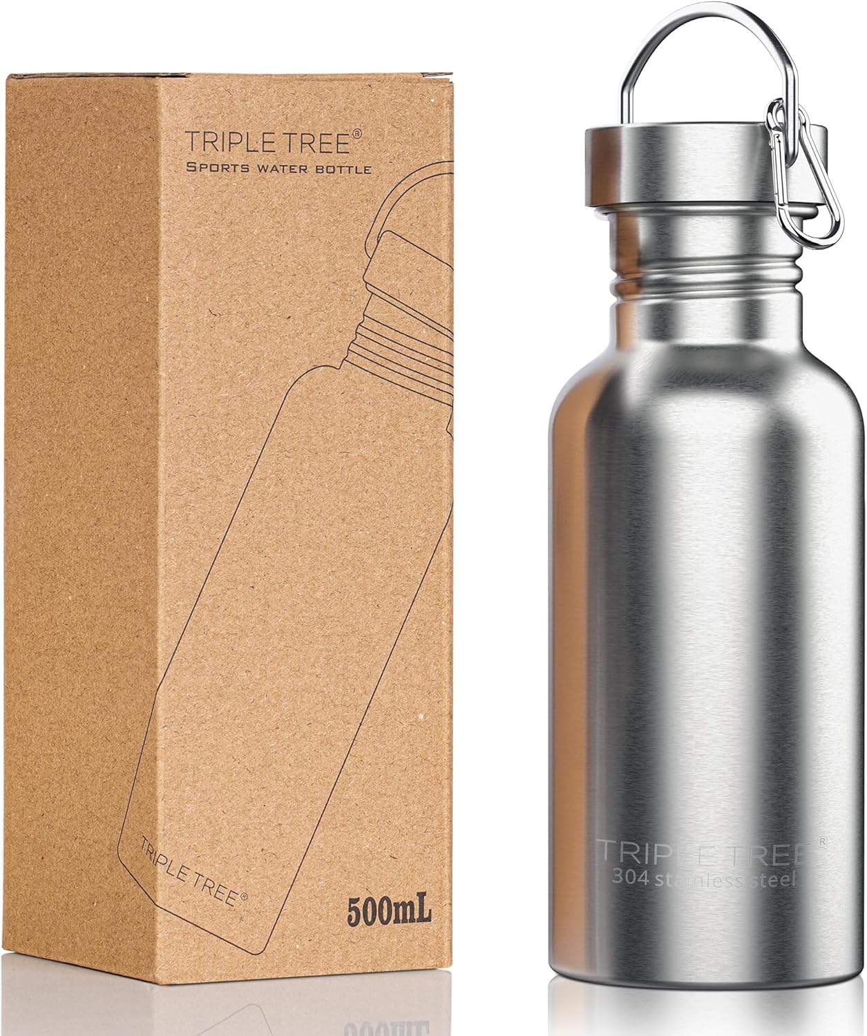 TRIPLE TREE 34 OZ Uninsulated Single Walled Stainless Steel Sports Water Bottle 18/8 Food Grade for Cyclists, Runners, Hikers, Beach Goers, Picnics, Camping - BPA Free