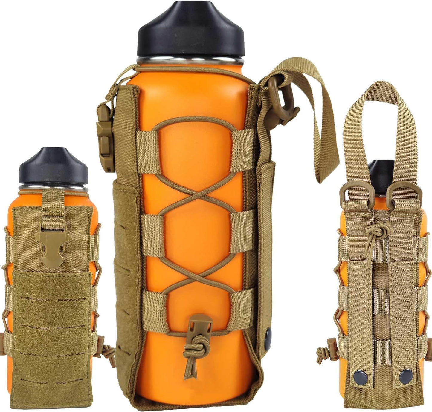 WICKTICK Molle Water Bottle Holder Pouch 16 24 32 40 64 oz - Multi-Purpose Tactical Fuel Bottle Bag, Adjustable Size for Outdoor Activities, Adapted to Backpack/Vest/Belt