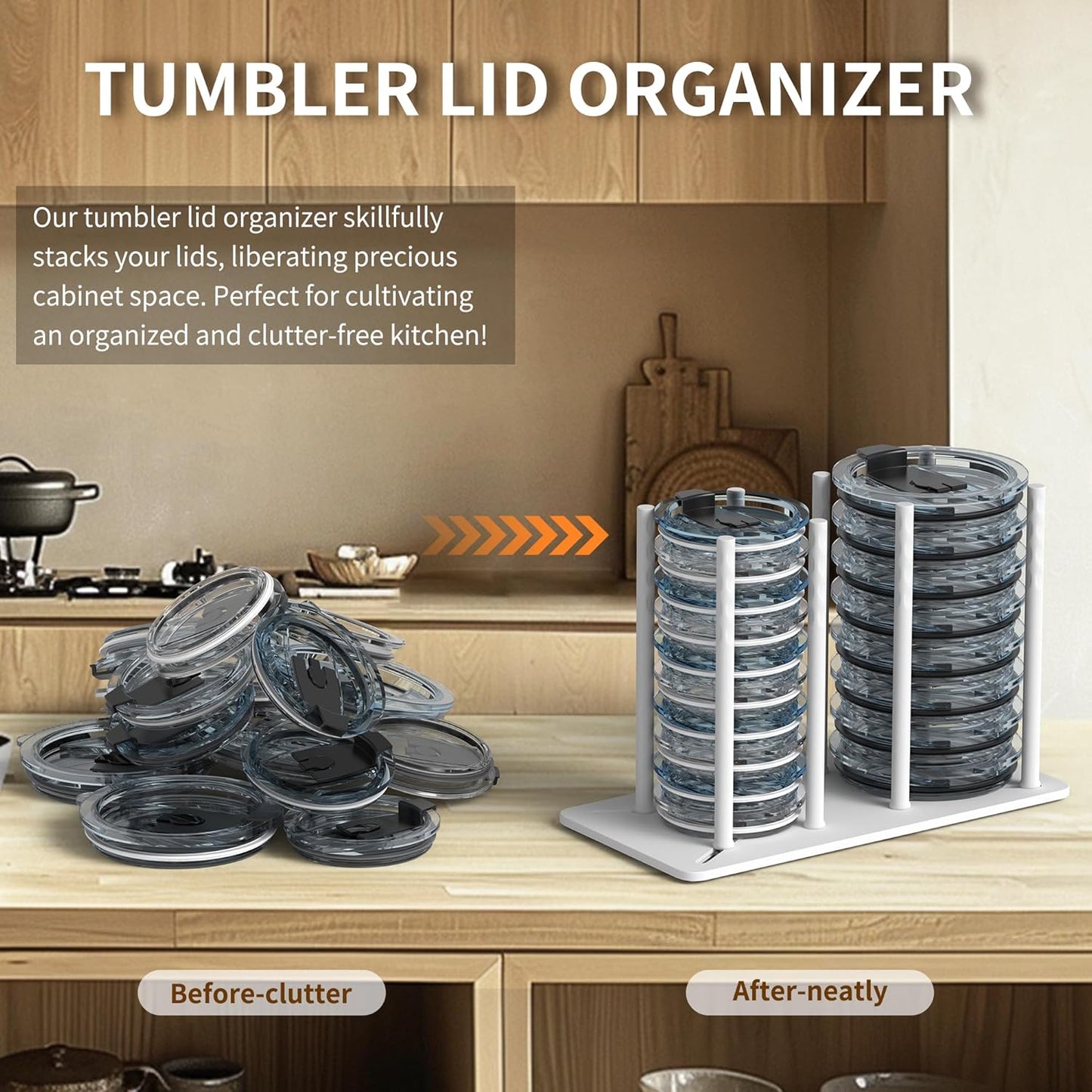 Adjustable Tumbler Lid Organizer - Holds up to 16 Lids, Disposable Cup and Lid Holder, Baby Bottle Drying Racks, Mason Jar Lids Holder,Clutter-Free Kitchen Cabinets,ABS Plastic