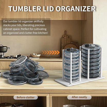 Adjustable Tumbler Lid Organizer - Holds up to 16 Lids, Disposable Cup and Lid Holder, Baby Bottle Drying Racks, Mason Jar Lids Holder,Clutter-Free Kitchen Cabinets,ABS Plastic