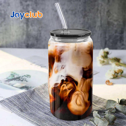 Joyclub 8pcs 16 oz Glass Cups with Acrylic Lids and Straws Can Shaped Iced Coffee Glasses Cute Tumbler Set Drinking Jars for Smoothie Soda Boba Beer Party Housewarming Gifts