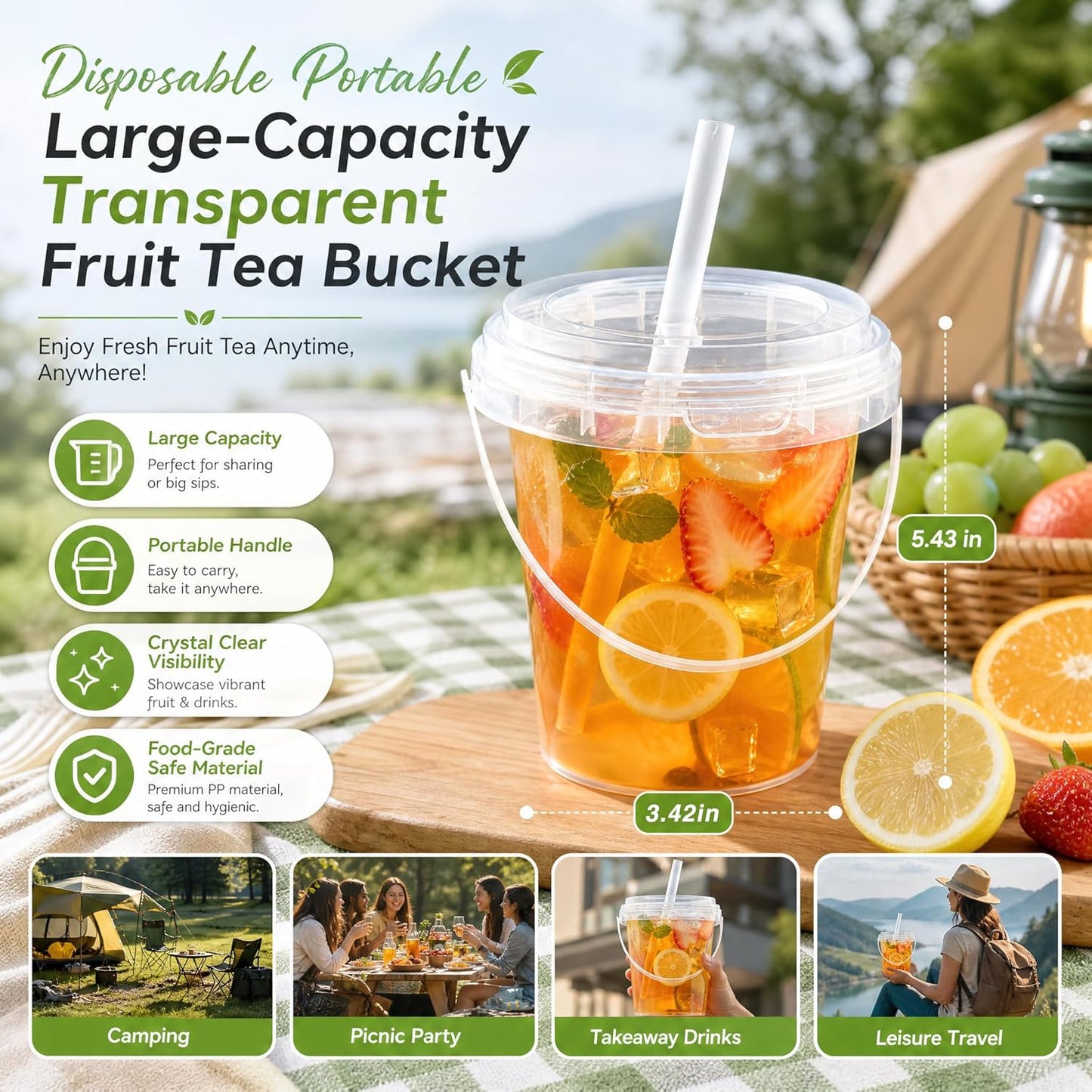 10 Pack 34oz Plastic Cups with Lids and Straws, Disposable Iced Coffee Cups with Lids,Sturdy & Food Safe Drink Buckets for Cold/Hot Drinks,Smoothies, Fruit Drinks Cups Summer Beverages,Bar/Beach Party