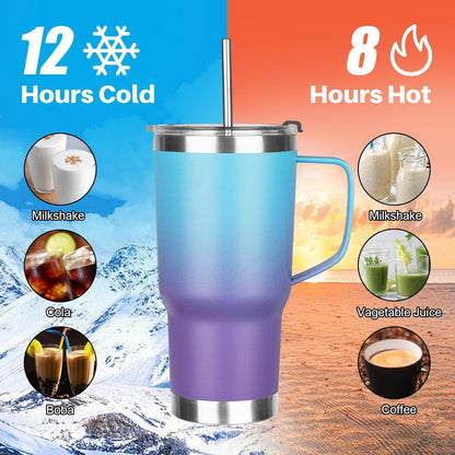 20 oz Tumbler with Handle, Stainless Steel Insulated Tumbler with Lid and Straw, Double Wall Vacuum Coffee Mug Tumbler, Insulated Coffee Thermal Cup for Cold and Hot (Light Purple)