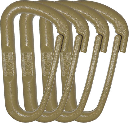Breakwater Supply™ Hingeless Carabiner Hooks 4 Pack, Small 2-inch Gear Attachment Clips for Backpack, Keys, Keychain, Water Bottle, MOLLE + Ultralight, Tactical, D-Ring, Non-Corrosive, D-Shape
