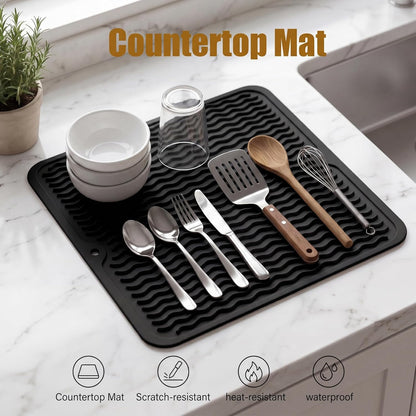 MicoYang Silicone Dish Drying Mat for Multiple Usage,Easy clean,Eco-friendly,Heat-resistant Silicone Mat for Kitchen Counter,Sink,Bar,Bottle,or Cup Green M 17 inches x 6 inches