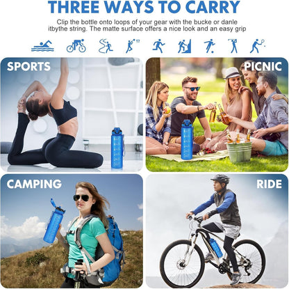 Water Bottle with Straw 1L,Boys Water Bottles with Straw 1 Litre,Waterbottle Leak-Proof Sports Water Bottle,Plastic Drinks Bottles Toxin Free，Bpa-Free (Cyan Black)
