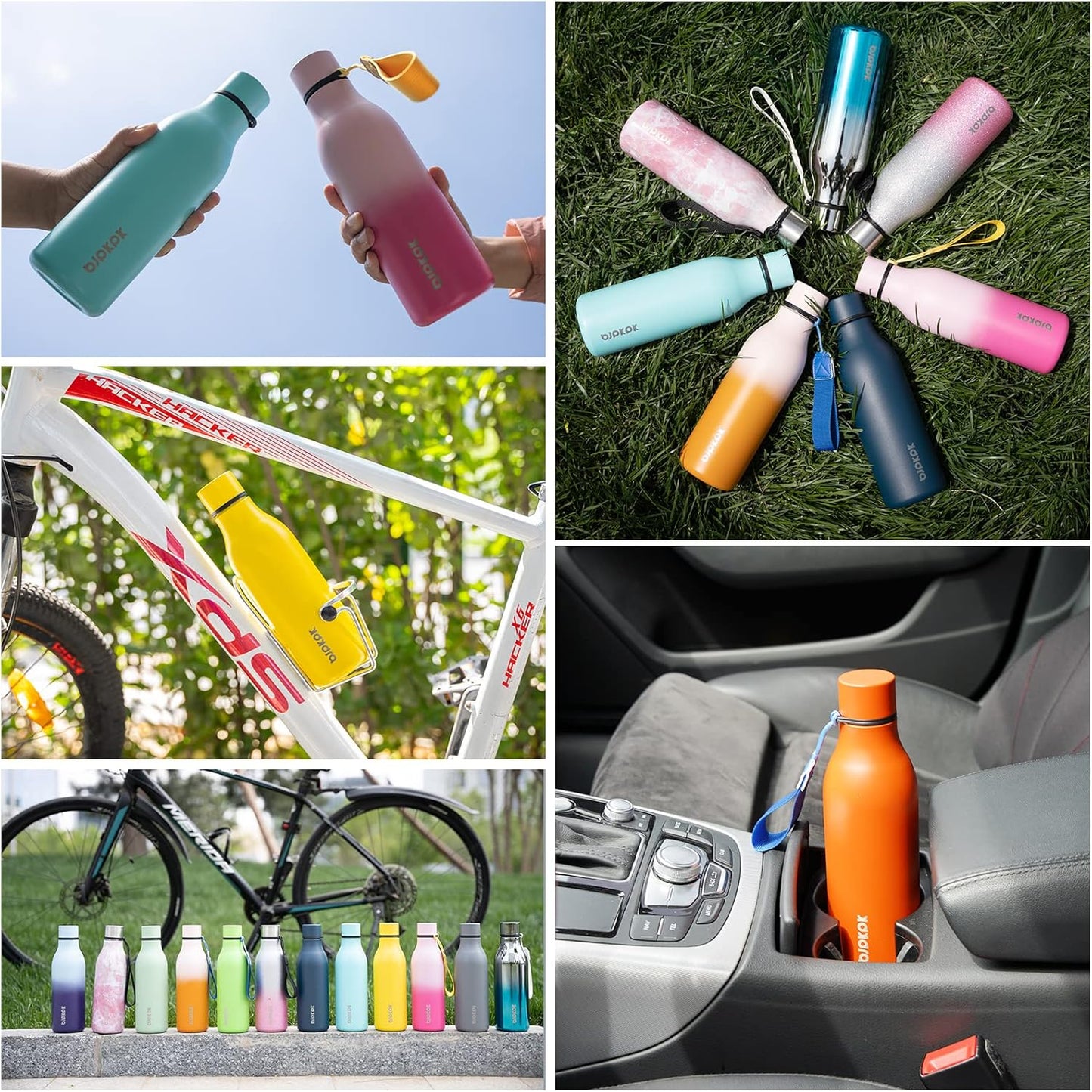 BJPKPK Insulated Water Bottles, 18 oz Stainless Steel Metal Water Bottle with Strap, BPA Free Leak Proof Jugs, Mugs, Flasks, Reusable Thermal Flasks for Sports & Travel, Black - Colors A