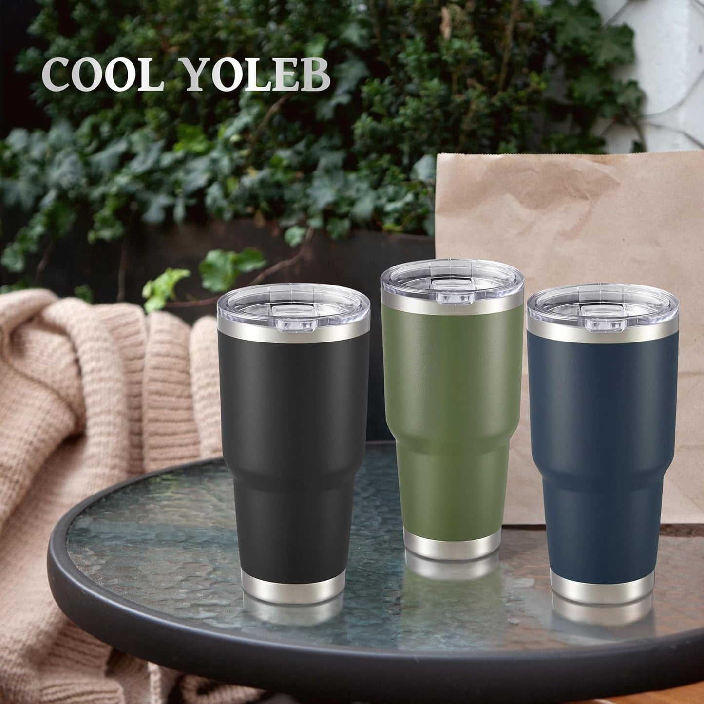 30 oz Tumbler with Lid Stainless Steel Tumblers Vacuum Insulated Cup Reusable Powder Coated Travel Mug Double Wall Leak Proof Portable Cups Keep Cold Drinks for 12 Hours, Stainless, 1 Pack
