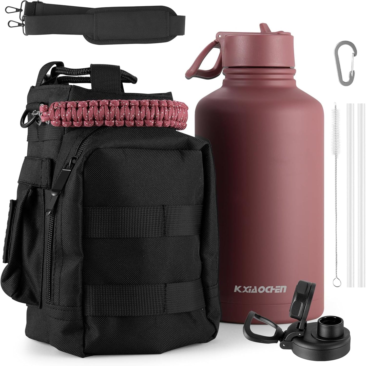 KXIAOCHEN Insulated Water Bottle With Strap, Cold For 48 Hrs Leak Proof, Triple Wall Stainless Steel Sports Water Bottle With Straw And Spout Lid For Gym Hiking Travel