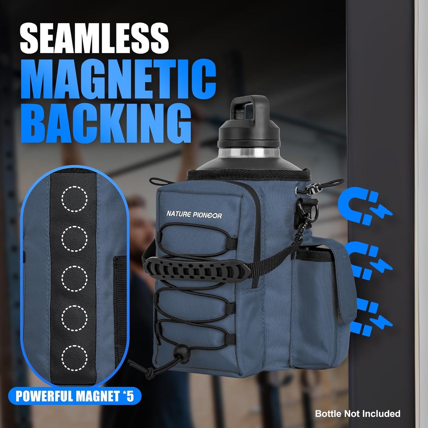 NATURE PIONEOR Magnetic Gym Bag for Men and Women - Magnet Water Bottle Holder Sling Carrier with Crossbody Shoulder Strap,Gym Accessories Pouch,Phone Pockets for Sports,Walking,Travel,Workout