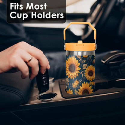 30 oz Peacock Blue Flip Straw Tumbler with Top Handle for Peacock Blue Lover Resuable Vacuum Insulated Flip Top Water bottle for Home Office Car