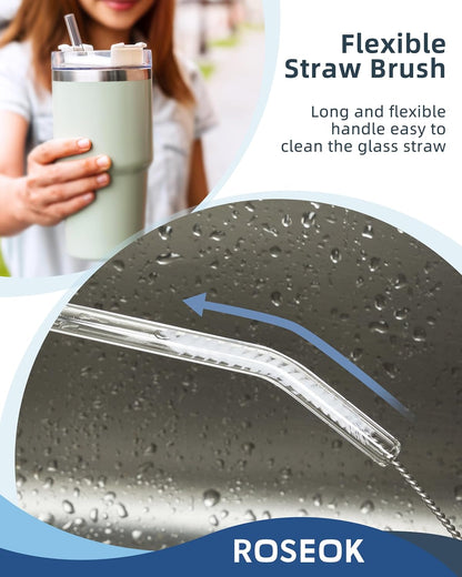 ROSEOK 2 in 1 Long Handle Bottle Brush with Straw Brush for Cleaning Glass, Sports Bottle, Coffee Mug,Navy Blue,1 Pack