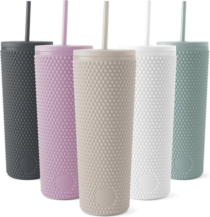Simple Modern Plastic Matte Studded Tumbler with Lid and Straw | Reusable BPA Free Iced Coffee Cups Double Wall Smoothie Cup | Gifts for Women Men Him Her | Classic Collection | 24oz | Raspberry Vibes