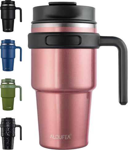 20 oz Insulated Coffee Mug Tumbler with Handle, Stainless Steel Travel Mug Tumbler with Lid and Straw,Double Wall Vacuum Leak Proof Ice Coffee Thermal Cup, Black