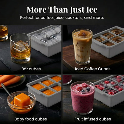KitchFort Large Silicone Ice Cube Tray (2-Pack), Easy Release 2" Big Ice Cubes - Cocktail, Whiskey Ice Cubes Mold - Ice Trays for Freezer with Lid - Stackable Silicone Ice Tray - Black