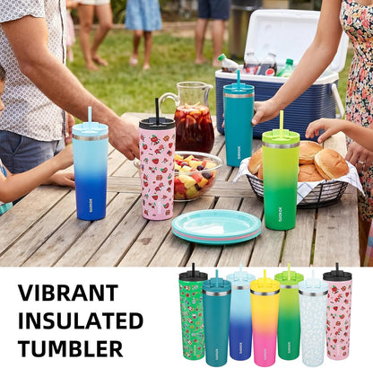 BJPKPK 4 Pack Tumbler with Lid and Straw,30oz Insulated Tumblers Bulk Reusable Travel Coffee Mug, Dishwasher Safe Double Wall Vacuum Insulated Cup Gift for Men Women,Light Blue Leopard