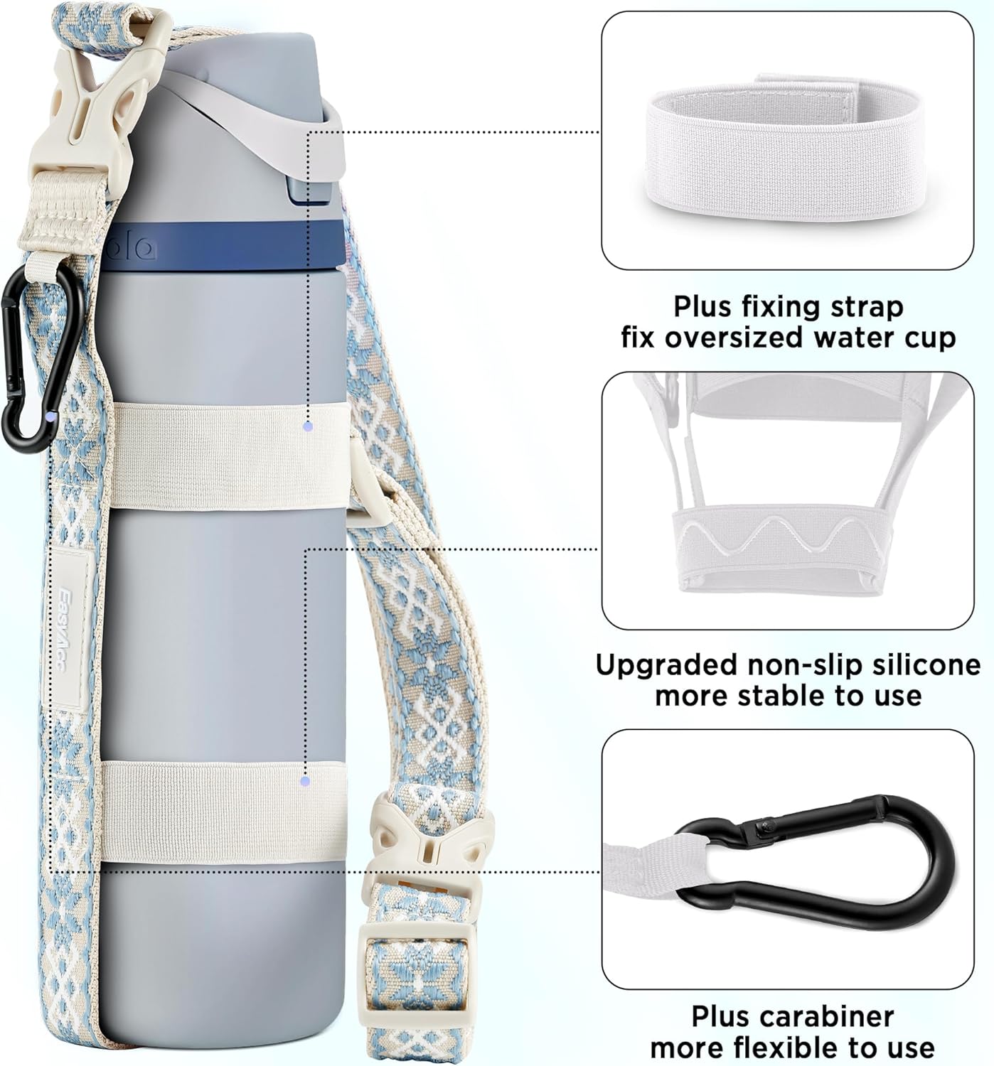 EasyAcc Water Bottle Holder Strap Sling, for Owala FreeSip 24 32 40 oz, Hydro Flask, Cirkul, Yeti, Stanley Flip, Universal Water Bottles, with Carabiner, for Walking Curise Travel (Bottle Excluded)