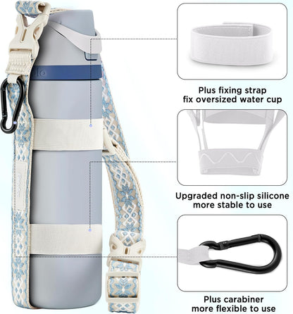 EasyAcc Water Bottle Holder Strap Sling, for Owala FreeSip 24 32 40 oz, Hydro Flask, Cirkul, Yeti, Stanley Flip, Universal Water Bottles, with Carabiner, for Walking Curise Travel (Bottle Excluded)