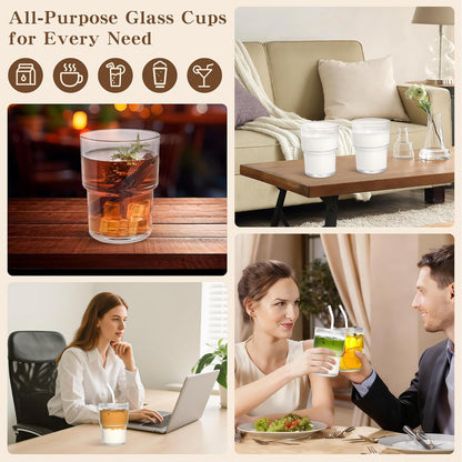 15oz Iced Coffee Cups with Lids Reusable,2Pcs Glass Matcha Cups,Glass Cups with Lids and Straws,Clear Glass Coffee Tumbler for Drinking Water,Tea,Juice