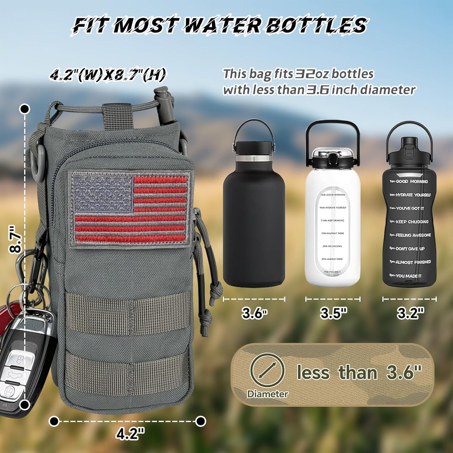 Water Bottle Holder with Strap - Tactical Insulated Water Bottle Sleeve with MOLLE System Water Bottle Cover Cross-Body Pouch for Walking Hiking Camping Gym 32oz&40oz