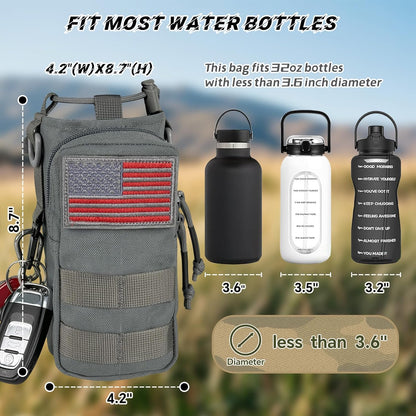Water Bottle Holder with Strap - Tactical Insulated Water Bottle Sleeve with MOLLE System Water Bottle Cover Cross-Body Pouch for Walking Hiking Camping Gym 32oz&40oz