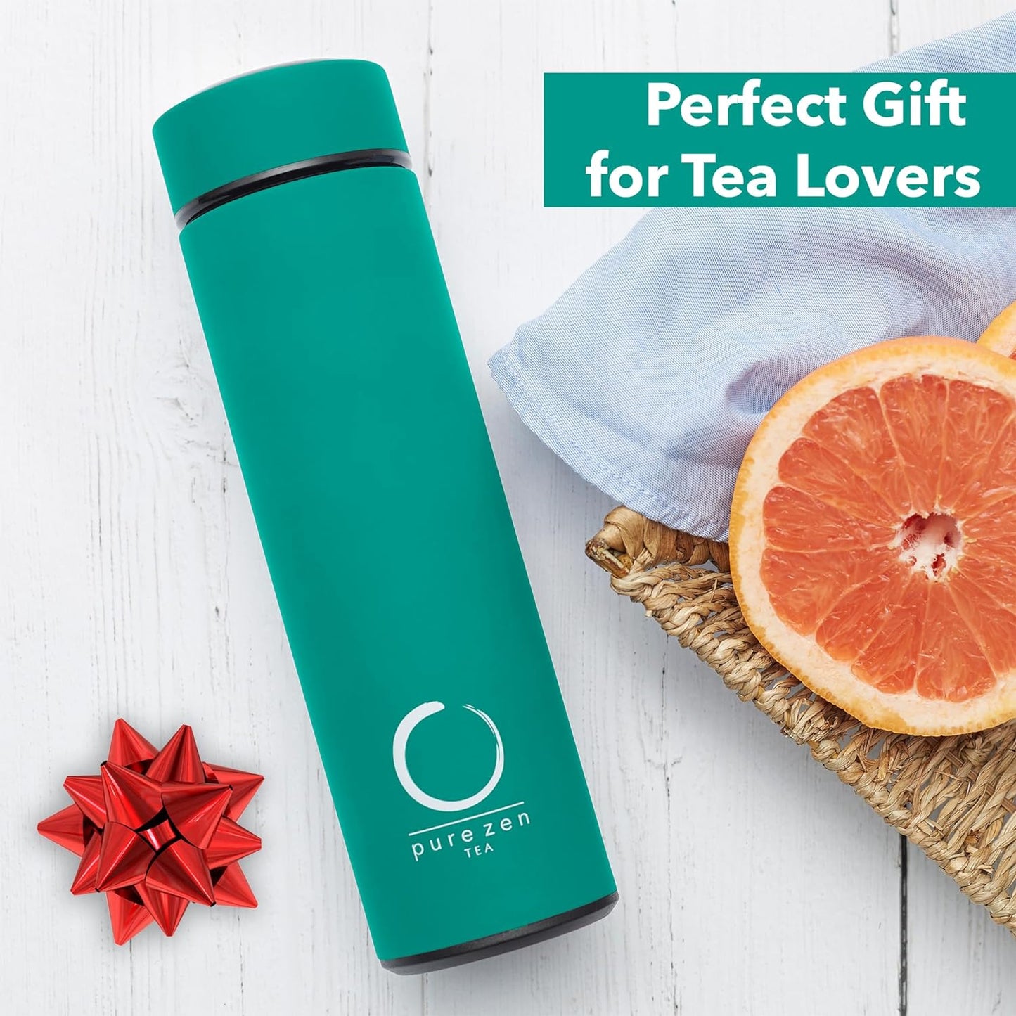 Pure Zen Tea Thermos with Infuser for Hot and Cold Infusions - Stainless Steel - Tea Infuser Bottle - Leakproof Travel Mug with Filter - 15oz - Blue