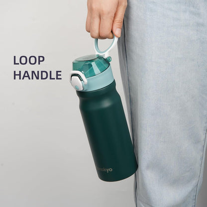 Konokyo 18 oz Insulated Water Bottle with Straw Lid, Stainless Steel Vacuum Sports Water Bottle, Leak-Proof Reusable Metal Flask with Carry Loop, BPA-Free Travel Bottle for Gym, School, Office
