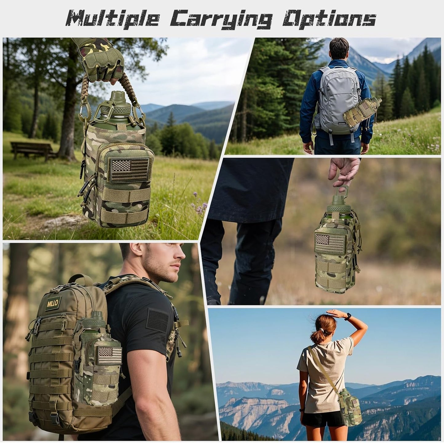 32 oz Insulated Water Bottle with Sleeve - Tactical Stainless Steel Gym Water Bottles for Men, Sports Water Bottle for Hiking Camping Outdoor with Camo Pouch
