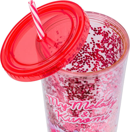 Silver Buffalo Sanrio Hello Kitty Milk Carton Pattern Plastic Boba Tumbler w Lid and Wide Straw, 24 Ounces