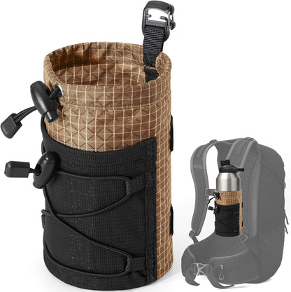 Water Bottle Holder Pouch with Hook Buckle, Backpack Water Bottle Holder Mesh Bag Carrier Fits for 8-24oz Bottles for Hiking, Running, Travel, Outdoor Backpack Accessories & Attachments