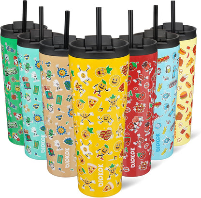 BJPKPK 22oz Insulated Tumbler With lid And Straw Stainless Steel Tumblers Travel Coffee Mug Reusable Thermal Cup,Sky