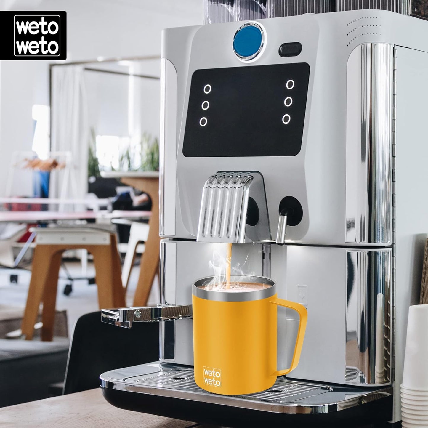 WETOWETO 14 oz Coffee Mug, Vacuum Insulated Camping Mug with Lid, Double Wall Stainless Steel Travel Tumbler Cup, Thermal Coffee Mug, Powder Coated Navy Blue