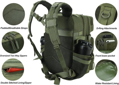 LHI Military Tactical Backpack for Men and Women 45L Army 3 Days Assault Pack Bag Large Rucksack with Molle System - Black - Colors A