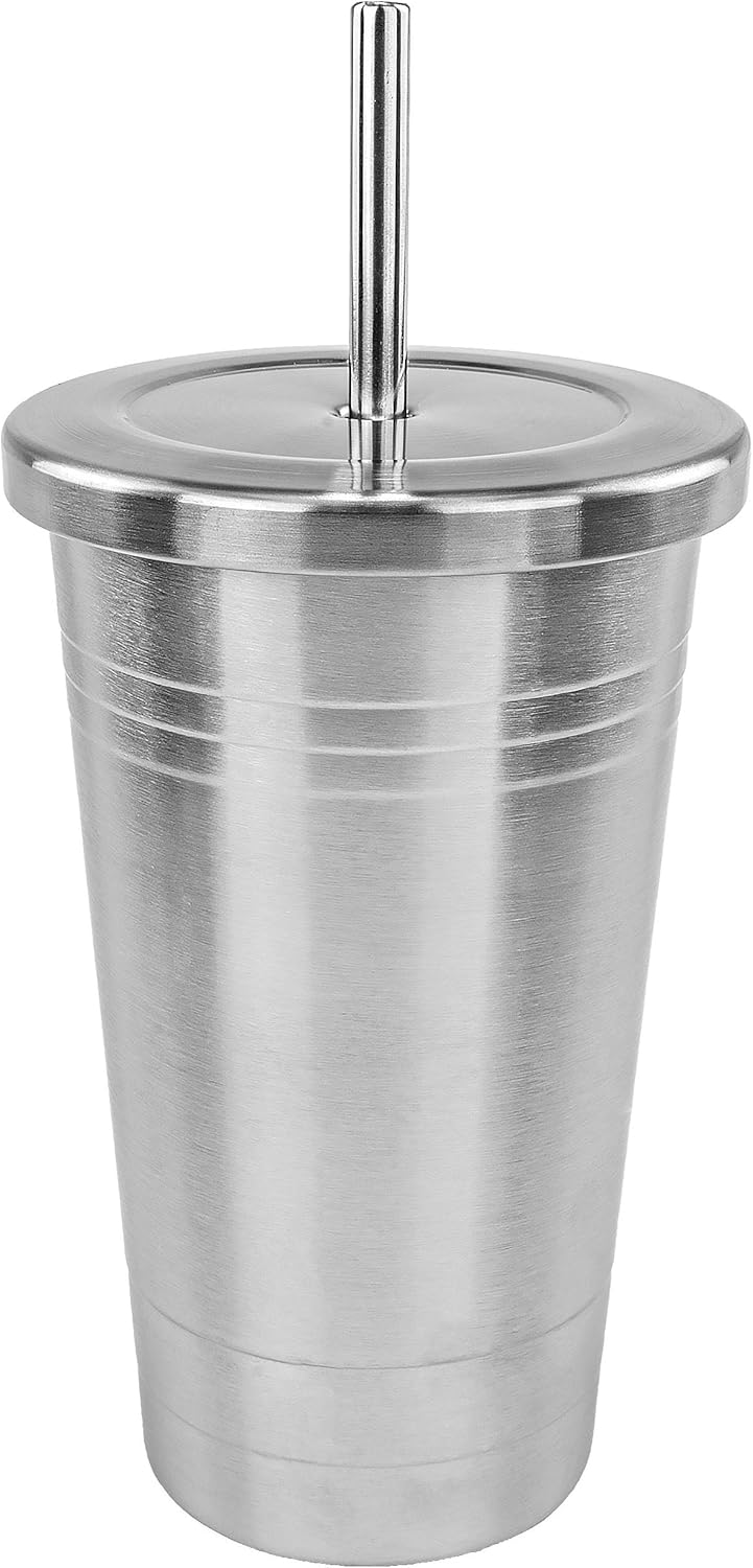 Stainless Steel Double-Walled Insulated Tumbler with Straw and Spill-Resistant Screw Top Lid, 20oz – Durable Travel Cup