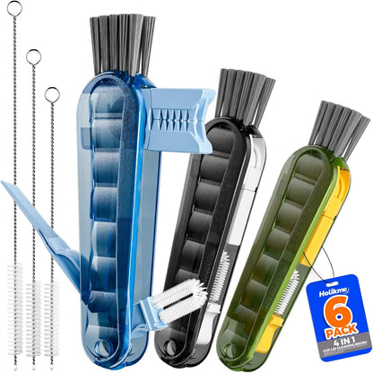 6 PACK Holikme 4 in 1 Cup Lid Cleaning Brush Set with 3 Straws, Multifunctional Bottle Brush, Silicone Cup Lid Gap Cleaner, Durable Bristle Crevice Cleaning Brush,Flat End Brushes,Navy & Black & Olive