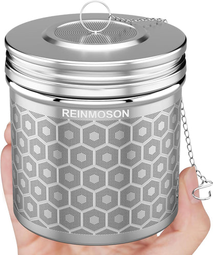 Reinmoson Tea Strainers for Loose Tea, Extra Fine Mesh Tea Infuser, 304 Stainless Steel & Updated Slim Threaded Lid, Loose Leaf Tea Steeper for Black Tea, Rooibos, etc