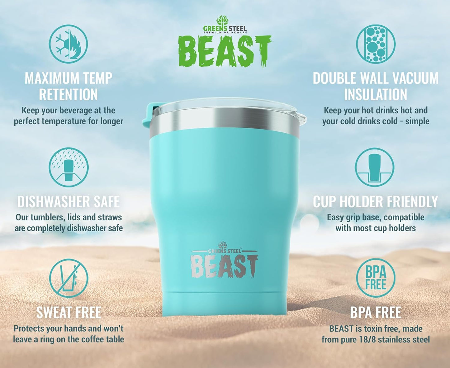 Beast 10 oz Tumbler Stainless Steel Vacuum Insulated Coffee Ice Cup Double Wall Travel Flask (Arctic White)