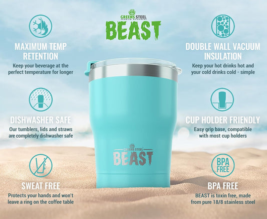 Beast 10 oz Tumbler Stainless Steel Vacuum Insulated Coffee Ice Cup Double Wall Travel Flask (Arctic White)