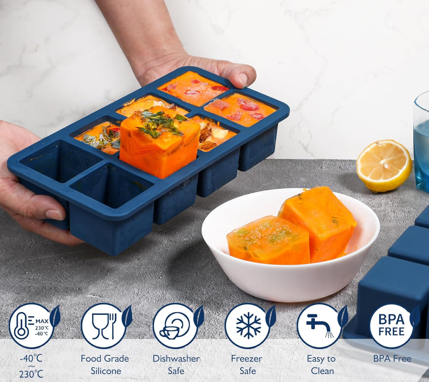 Webake Water Bottle Ice Cube Tray with Silicone Lids, 2 Pcs Long Ice Stick Molds - Stackable & Space-Saving, Perfect for Highball Drinks, Cocktail Parties & Sports Bottles