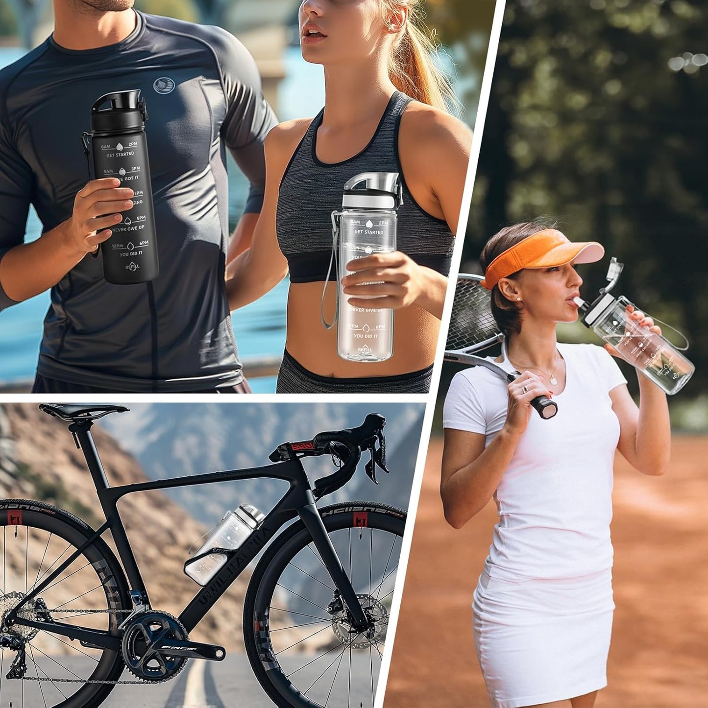 Enerbone Water Bottle, Leakproof BPA & Toxic Free, Motivational Water Bottle with Times to Drink and Straw, Fitness Sports Water Bottle with Strap for Office, Gym, Outdoor Sports