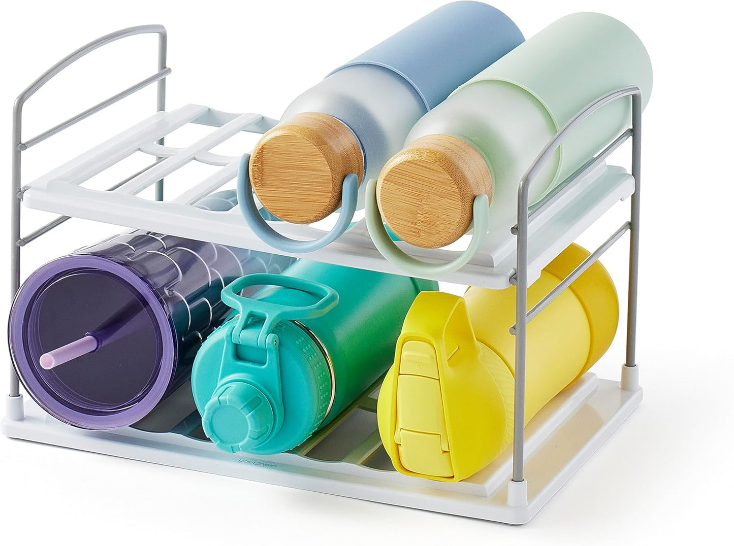 YouCopia UpSpace Water Bottle and Travel Mug Cabinet Organizer, Adjustable Storage Rack for Kitchen Organization, 3-Shelf