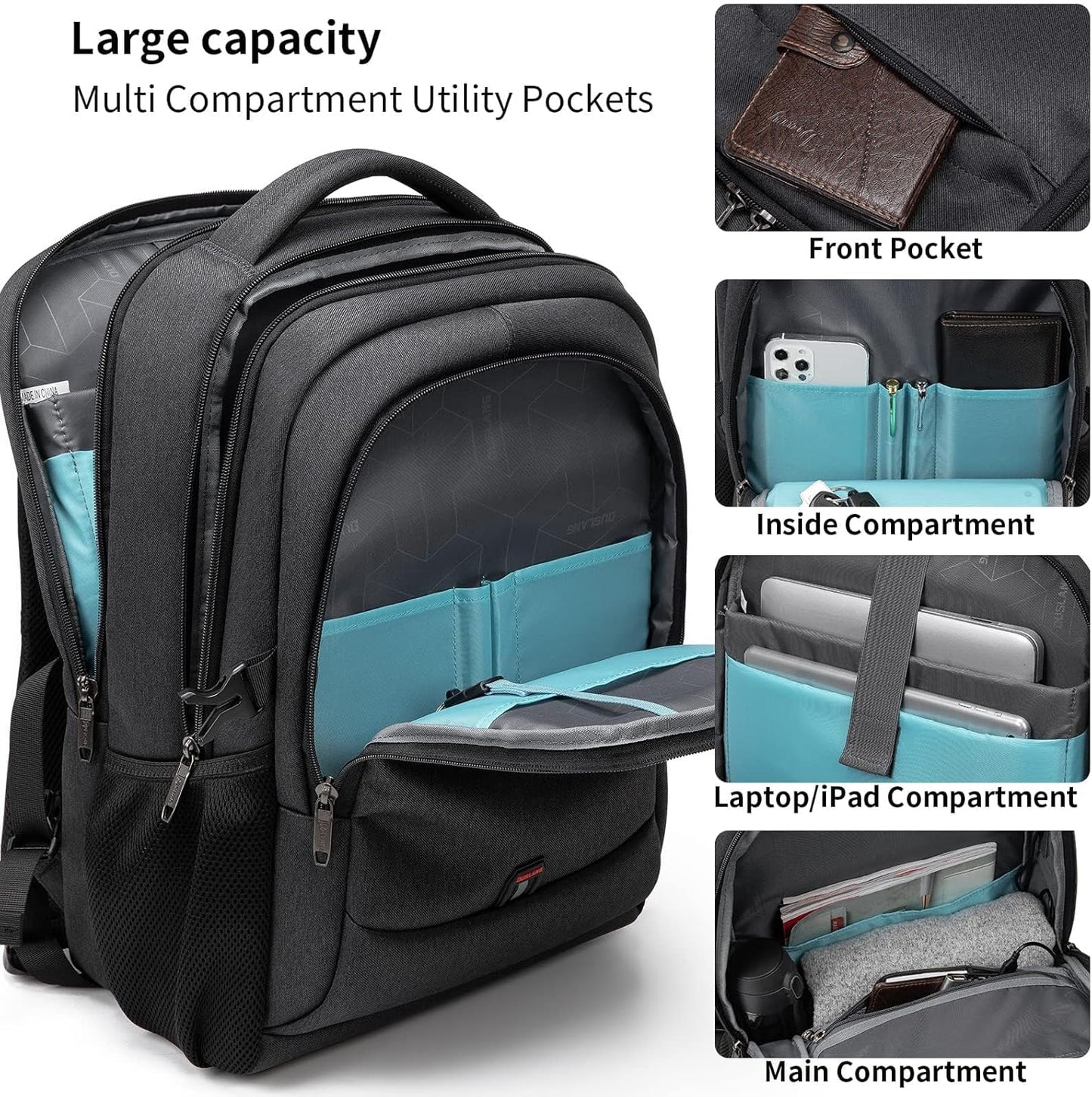 DUSLANG 17 Inch Laptop Backpack for Travel Water Resistant College Backpack for Men/Women Laptop Bag with USB Charging Port,Black - Colors B