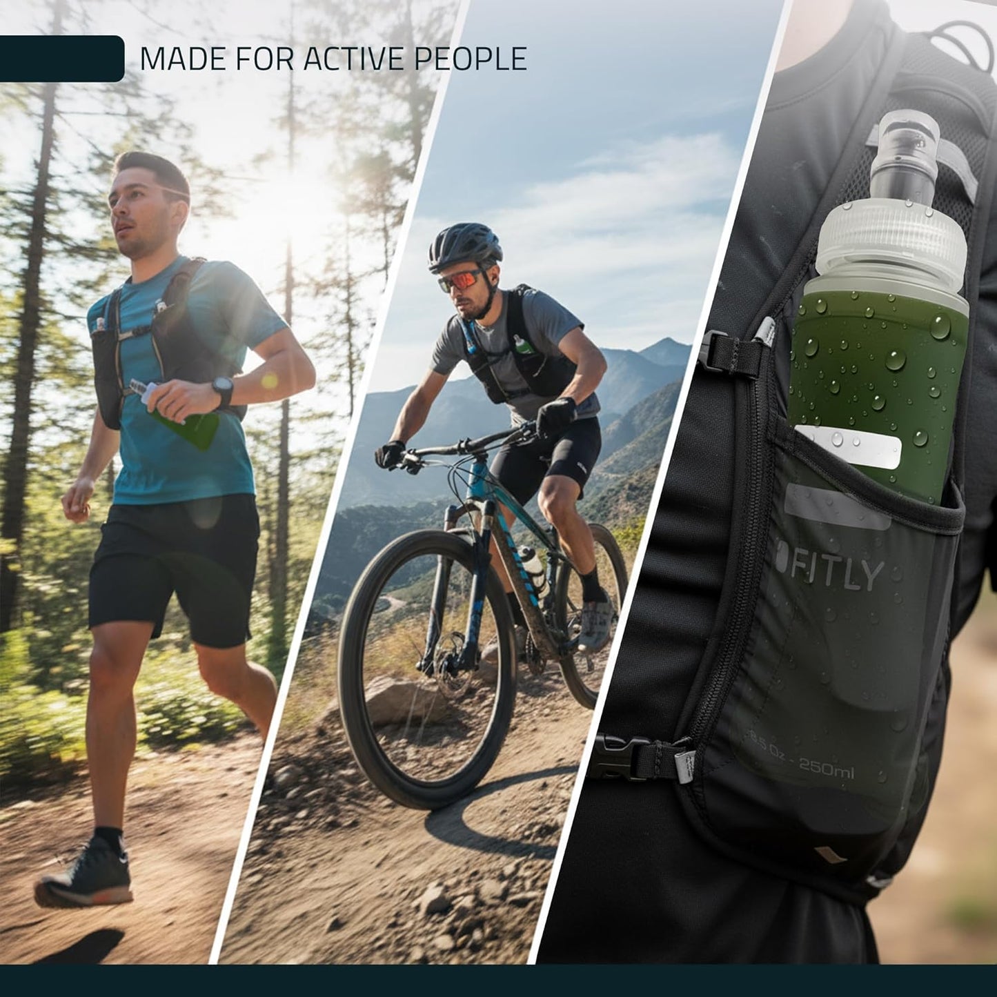 FITLY Soft Flask - Shrink As You Drink Soft Water Bottle for Hydration Pack - Folding Water Bottle Ideal for Running, Hiking, Cycling, Climbing & Rigorous Activity