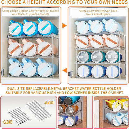 Yieach Larger Compartments Stackable Water Bottle Organizer for 40 oz Stanley Cup Holder,Yeti and Other Tumbler Organizer,3 Tier Wine Rack and Waterbottle Storage Rack for Kitchen Cabinets,Countertop