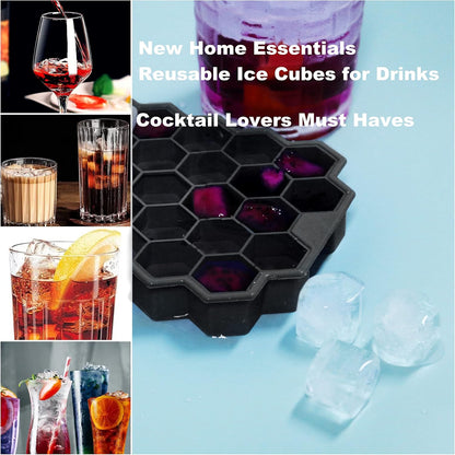 Ice Cube Trays for Freezer with Lid-37 Grid Silicone for Small Ice Cube Molds,Easy-Release Reusable in Organizer Bins or Ice Bucket for Cocktail bar or Iced Coffee Cup