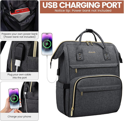 LOVEVOOK Laptop Backpack for Women with Giant Tumbler Holder Pocket,15.6 inch Waterproof Travel Backpack Purse Computer Laptop Bag,Professional Work College Nurse Teacher Backpack Casual Daypack,Black