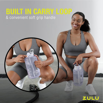 ZULU Goals 64oz Half Gallon Plastic Water Bottle with Straw and Time Marker | Large Reusable Jug with Handle and Leak Proof Lid for All Day Hydration, Gym and Outdoors, Gift Ready, Violet