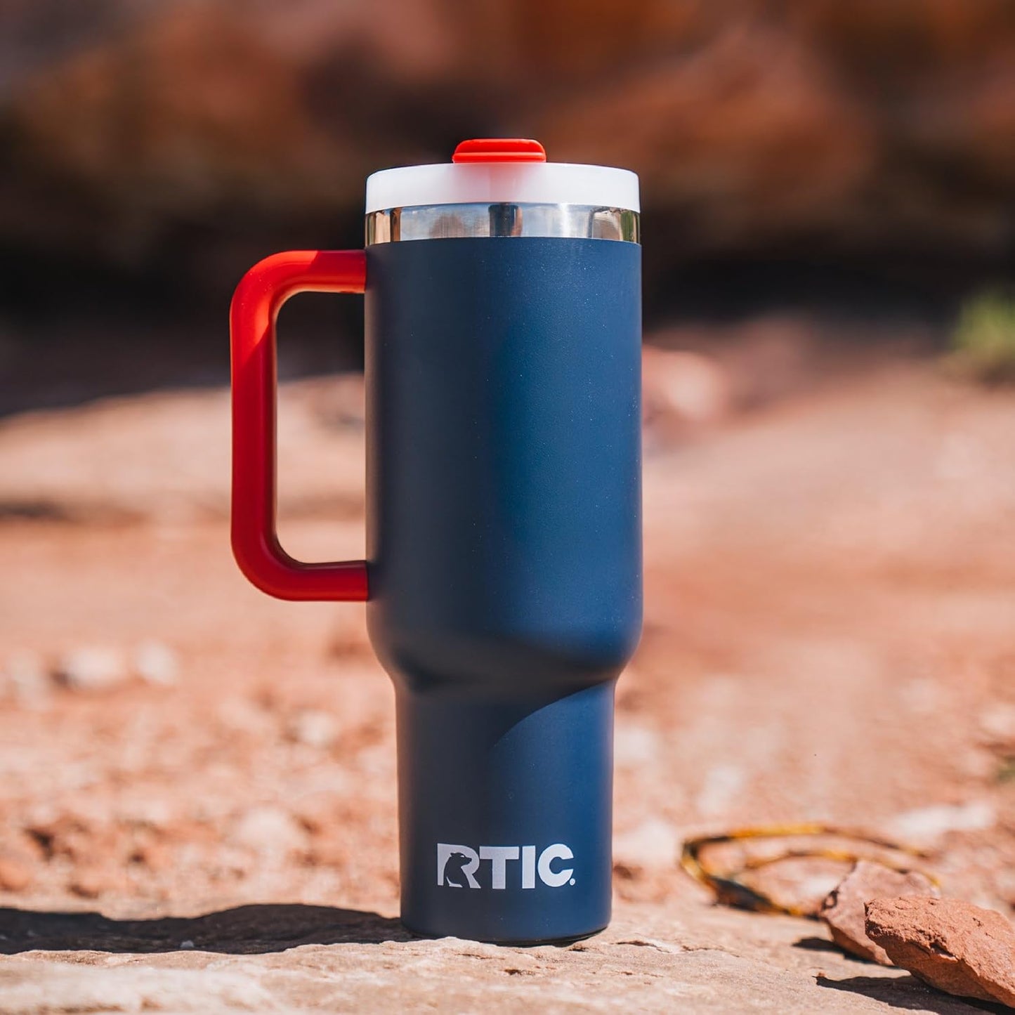 RTIC 30 oz Road Trip Tumbler Double-Walled Ceramic Lined InsulatedStainless Steel Portable Travel Coffee Mug Cup with Lid, Handle and Straw, Periwinkle Bouquet
