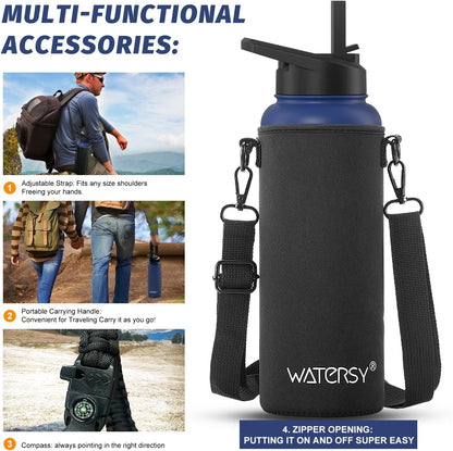 40oz Insulated Water Bottle (Cold for 48 Hrs),BPA Free&Leak Proof,Stainless Steel Water Flask,Water Jug with Straw Spout Lids for Gym,Hiking,Travel,Black Blue